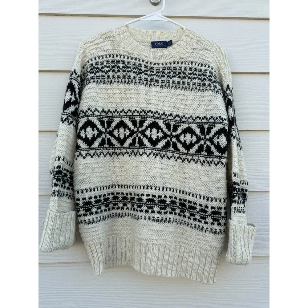 Polo Ralph Lauren Nordic‎ Wool Alpaca Blend Sweater Winter Cream Size Small - Picture 2 of 9